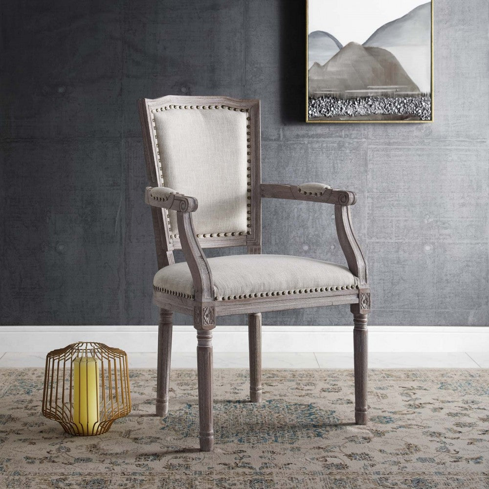 Penchant Vintage French Upholstered Fabric Dining Armchair, Beige