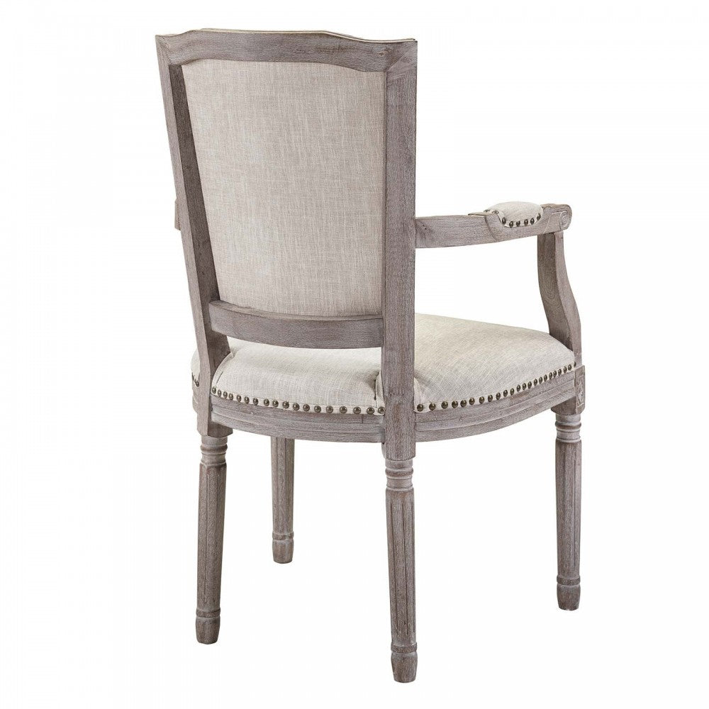 Penchant Vintage French Upholstered Fabric Dining Armchair, Beige