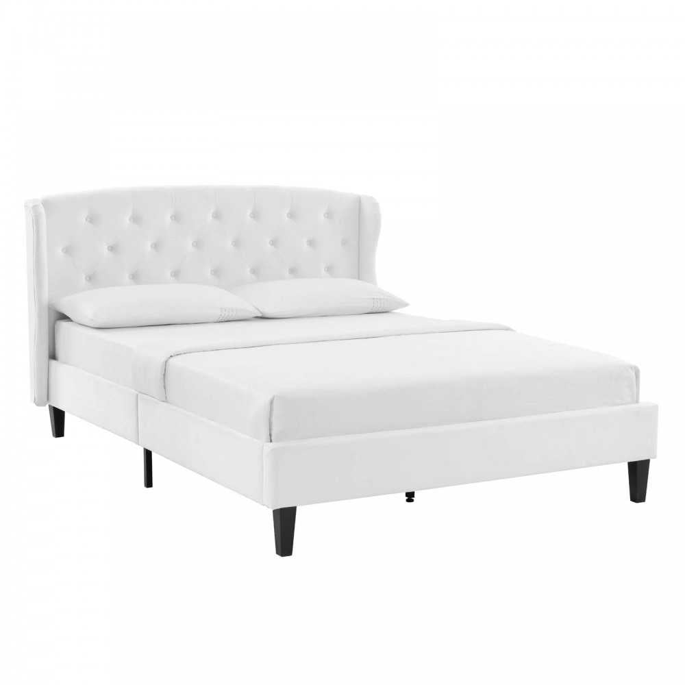 Penelope Tufted Wingback Queen Performance Velvet Platform Bed, White