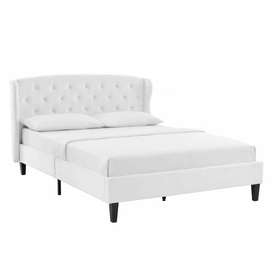 Penelope Tufted Wingback Queen Performance Velvet Platform Bed, White