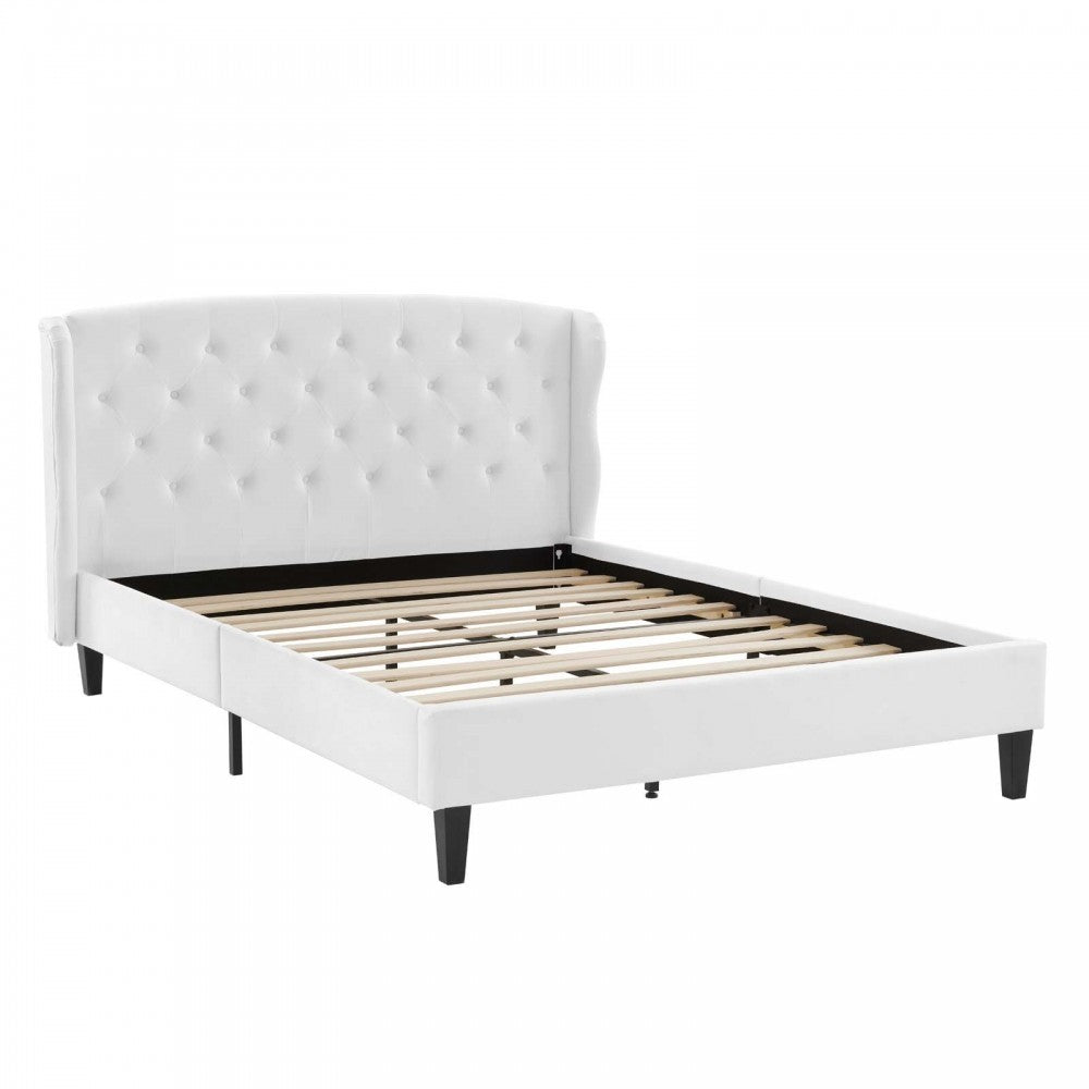 Penelope Tufted Wingback Queen Performance Velvet Platform Bed, White