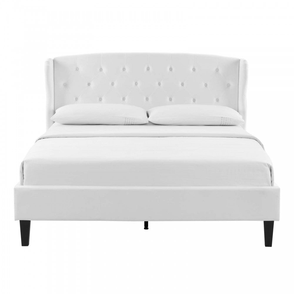 Penelope Tufted Wingback Queen Performance Velvet Platform Bed, White