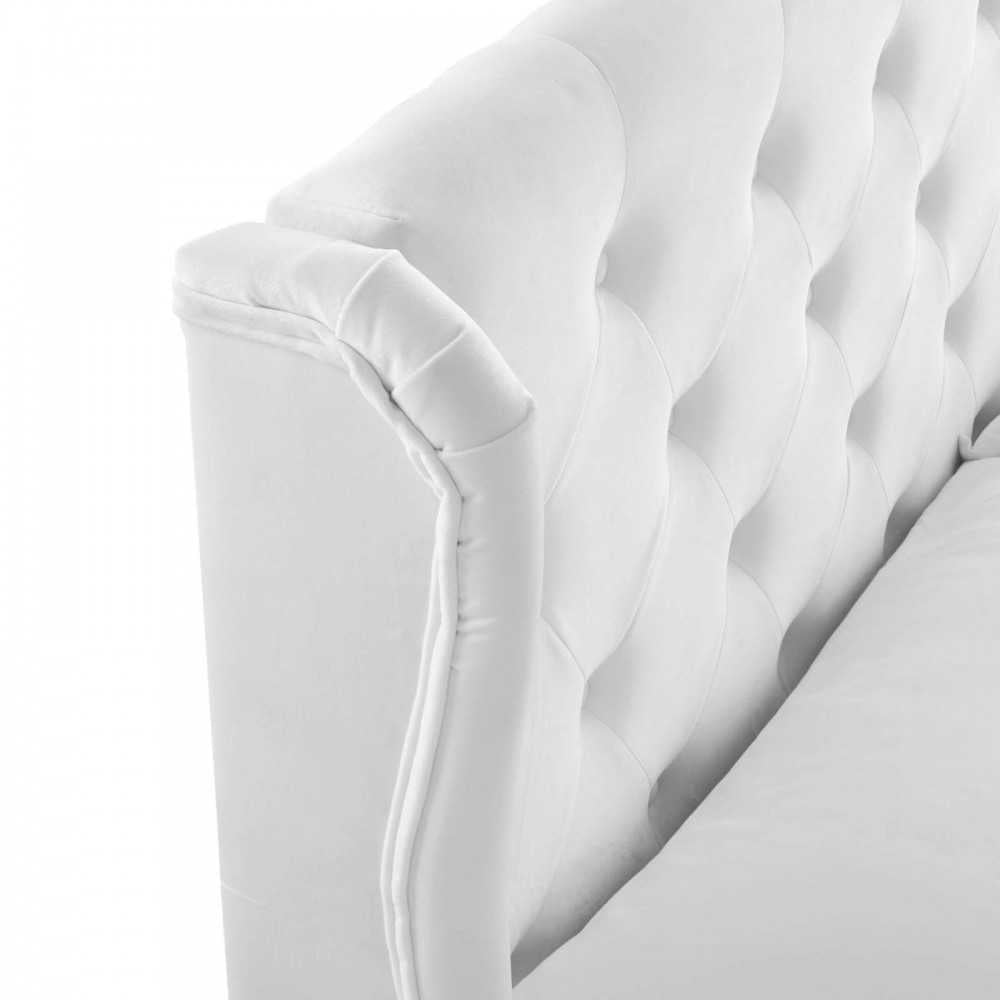 Penelope Tufted Wingback Queen Performance Velvet Platform Bed, White