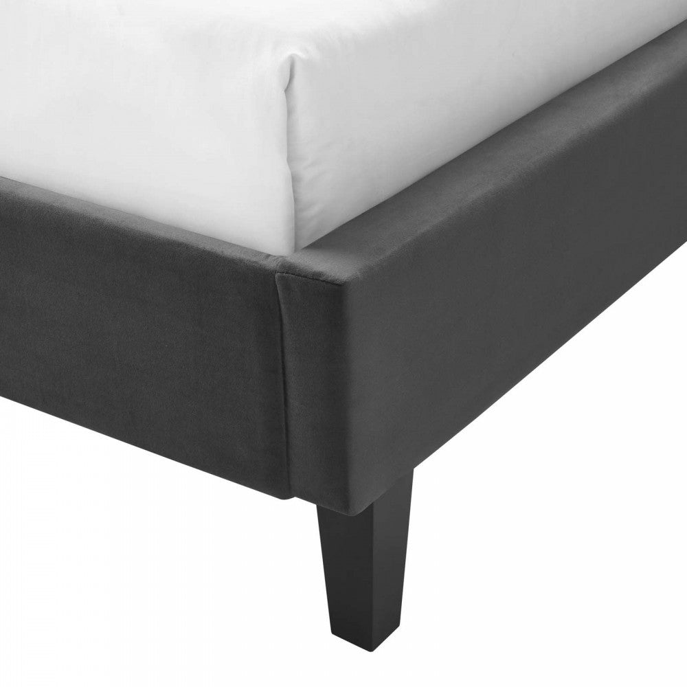 Penelope Tufted Wingback Queen Performance Velvet Platform Bed, Charcoal