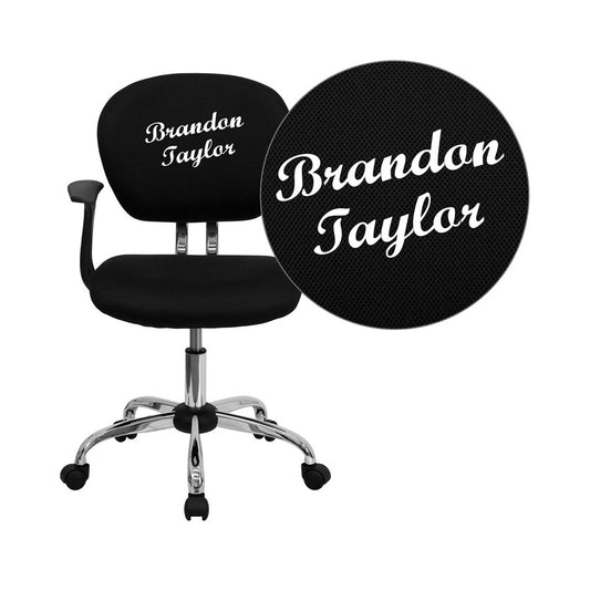 Personalized Mid-Back Black Mesh Swivel Task Office Chair with Chrome Base and Arms