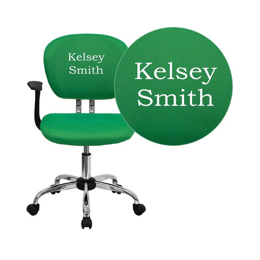 Personalized Mid-Back Bright Green Mesh Swivel Task Office Chair with Chrome Base and Arms