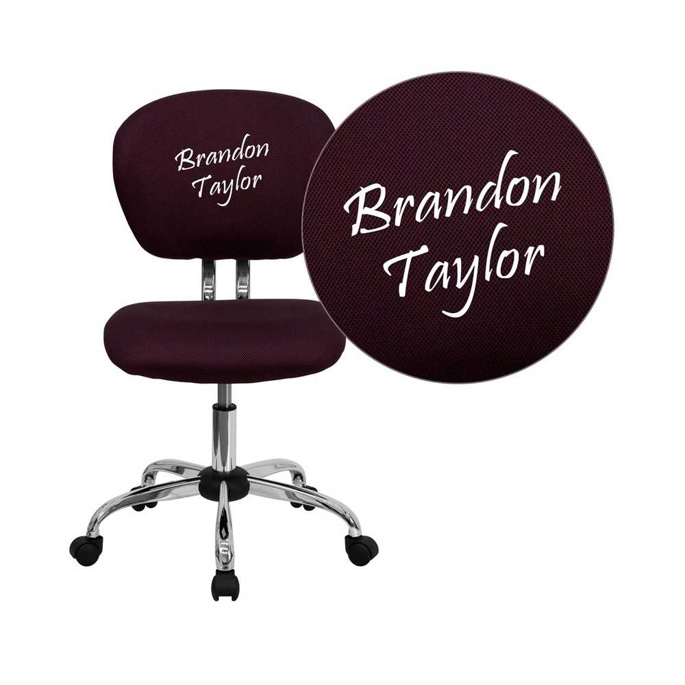 Personalized Mid-Back Burgundy Mesh Swivel Task Office Chair with Chrome Base