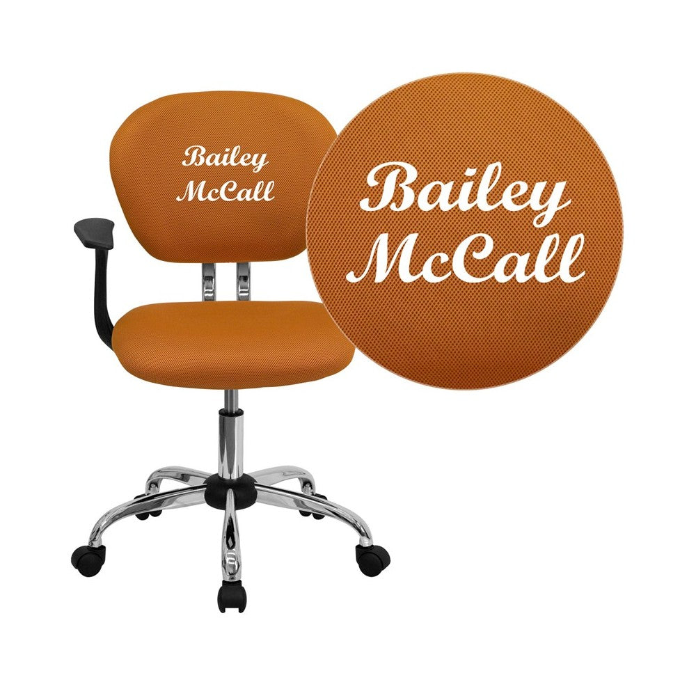 Personalized Mid-Back Orange Mesh Swivel Task Office Chair with Chrome Base and Arms
