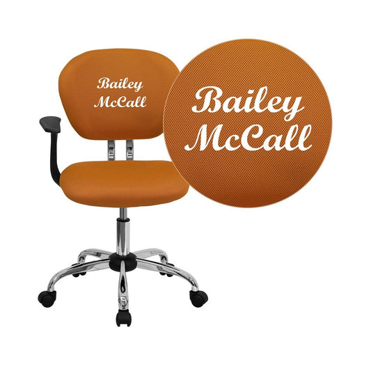 Personalized Mid-Back Orange Mesh Swivel Task Office Chair with Chrome Base and Arms