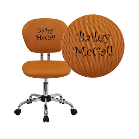 Personalized Mid-Back Orange Mesh Swivel Task Office Chair with Chrome Base