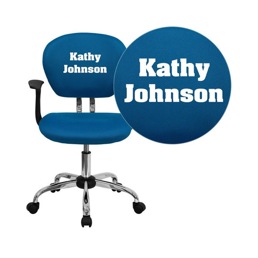Personalized Mid-Back Turquoise Mesh Swivel Task Office Chair with Chrome Base and Arms