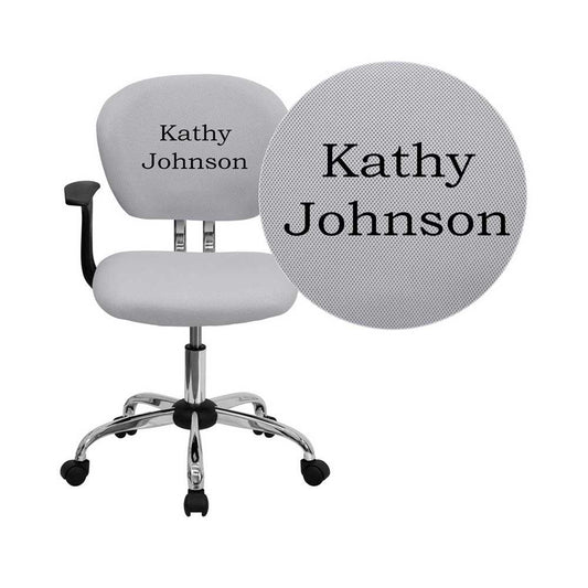 Personalized Mid-Back White Mesh Swivel Task Office Chair with Chrome Base and Arms