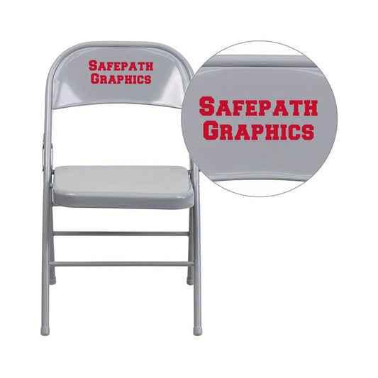 Personalized Triple Braced & Double Hinged Gray Metal Folding Chair