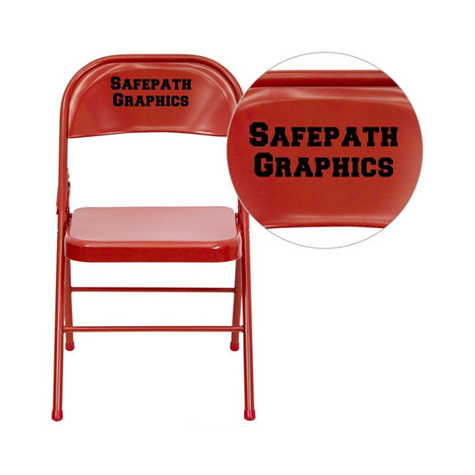 Personalized Triple Braced & Double Hinged Red Metal Folding Chair