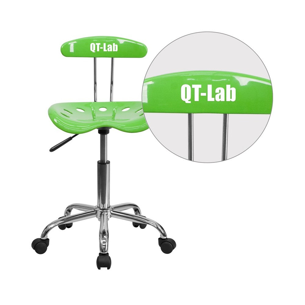 Personalized Vibrant Apple Green and Chrome Swivel Task Office Chair with Tractor Seat