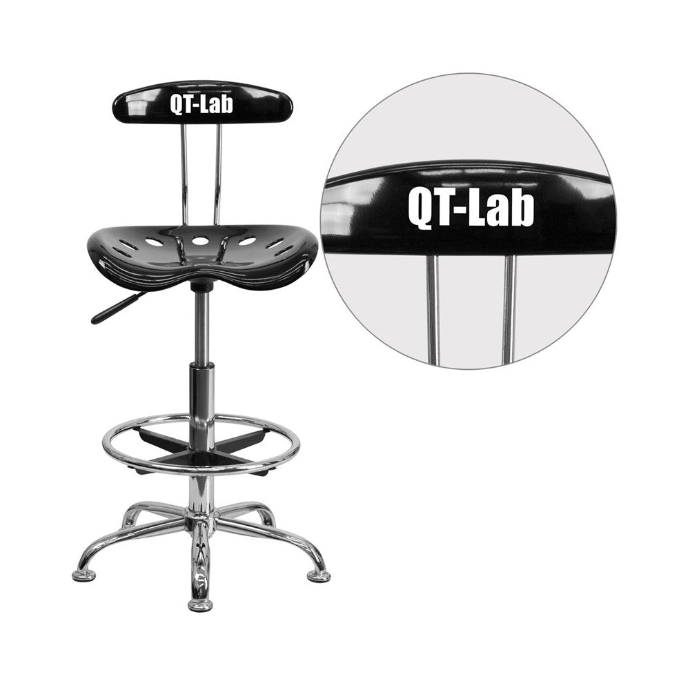 Personalized Vibrant Black and Chrome Drafting Stool with Tractor Seat