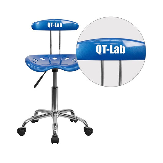 Personalized Vibrant Bright Blue and Chrome Swivel Task Office Chair with Tractor Seat