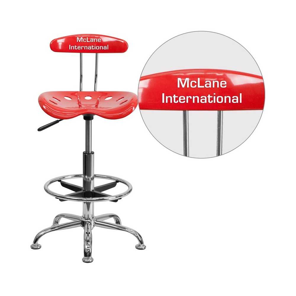 Personalized Vibrant Cherry Tomato and Chrome Drafting Stool with Tractor Seat