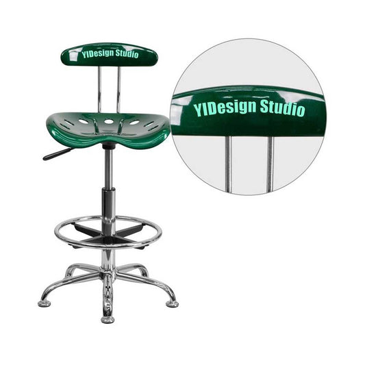 Personalized Vibrant Green and Chrome Drafting Stool with Tractor Seat