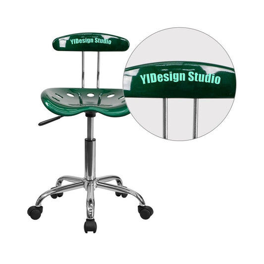 Personalized Vibrant Green and Chrome Swivel Task Office Chair with Tractor Seat