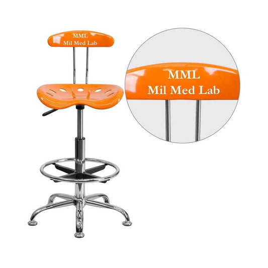 Personalized Vibrant Orange and Chrome Drafting Stool with Tractor Seat