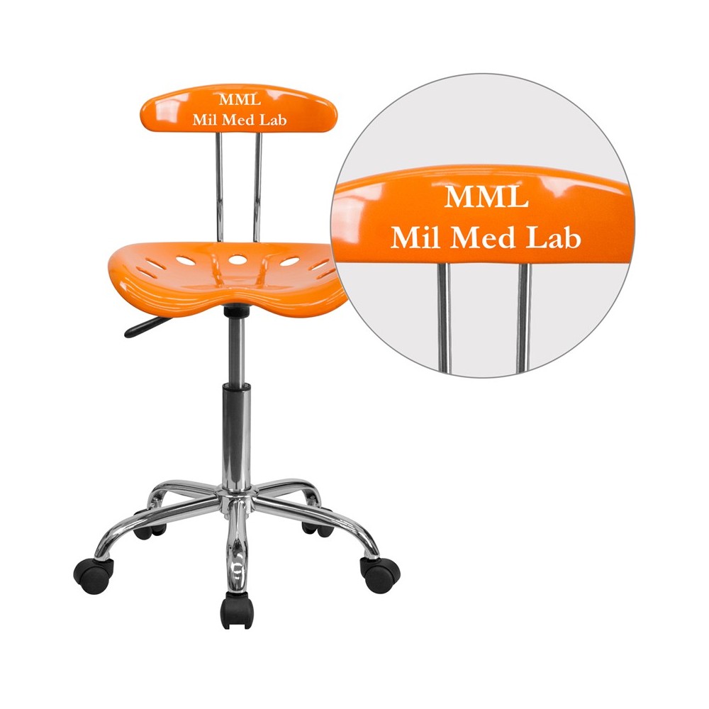 Personalized Vibrant Orange and Chrome Swivel Task Office Chair with Tractor Seat