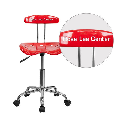 Personalized Vibrant Red and Chrome Swivel Task Office Chair with Tractor Seat