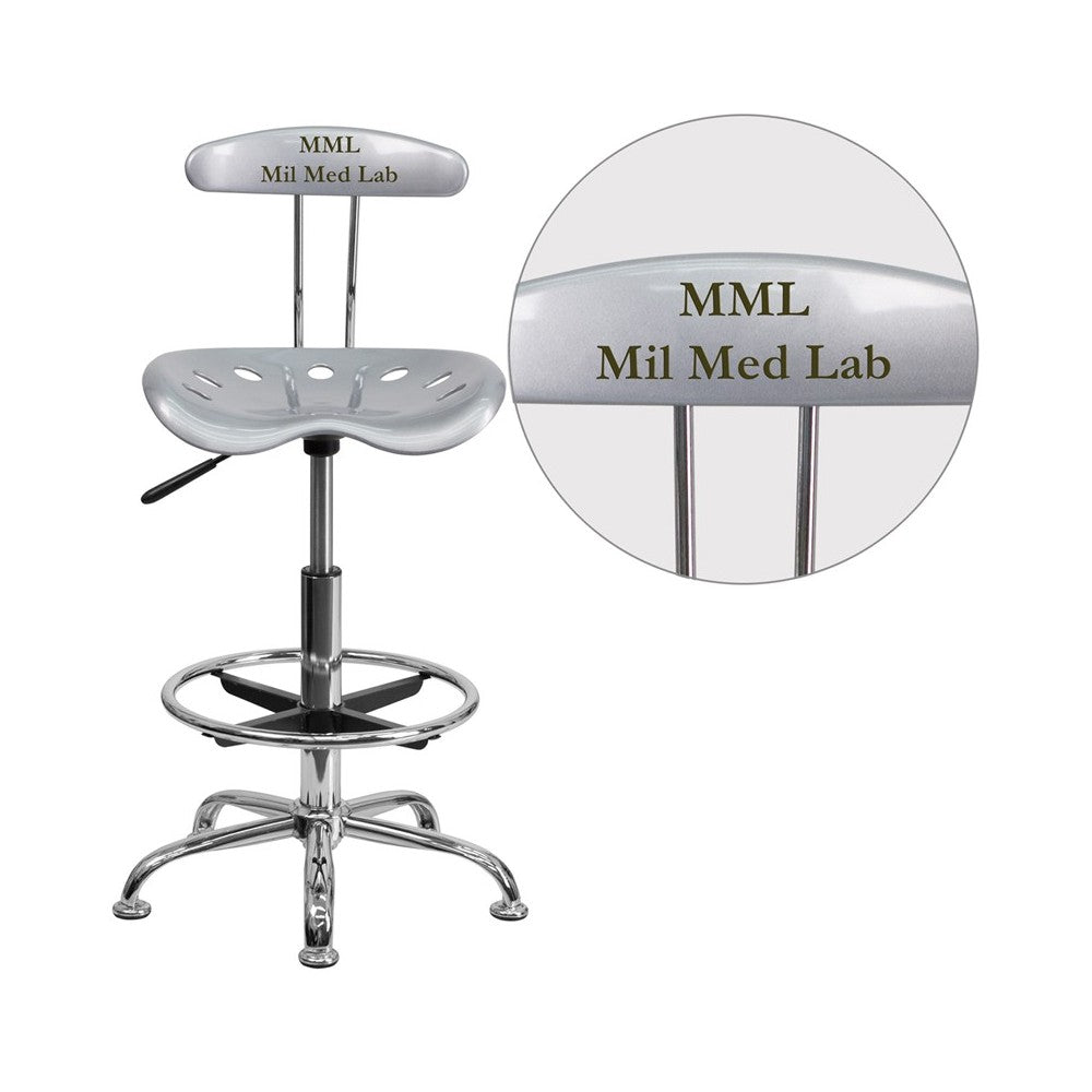 Personalized Vibrant Silver and Chrome Drafting Stool with Tractor Seat