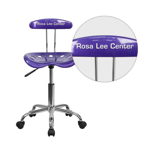 Personalized Vibrant Violet and Chrome Swivel Task Office Chair with Tractor Seat