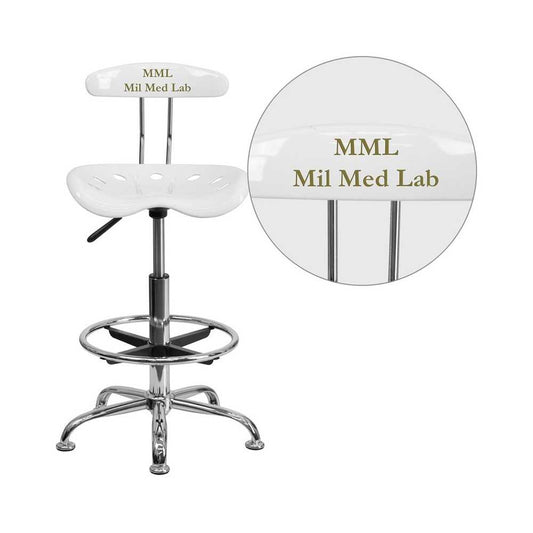 Personalized Vibrant White and Chrome Drafting Stool with Tractor Seat