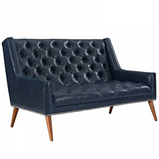 Peruse Upholstered Vinyl Loveseat, Blue