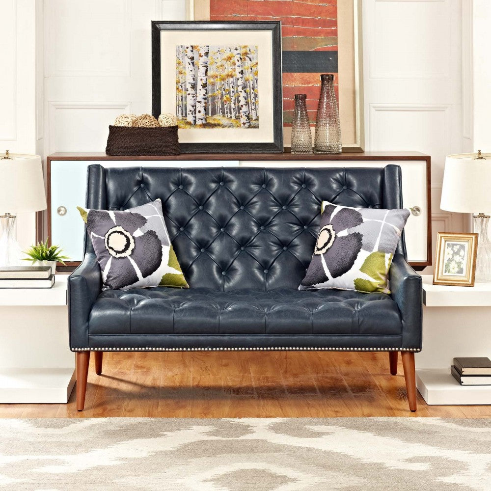 Peruse Upholstered Vinyl Loveseat, Blue