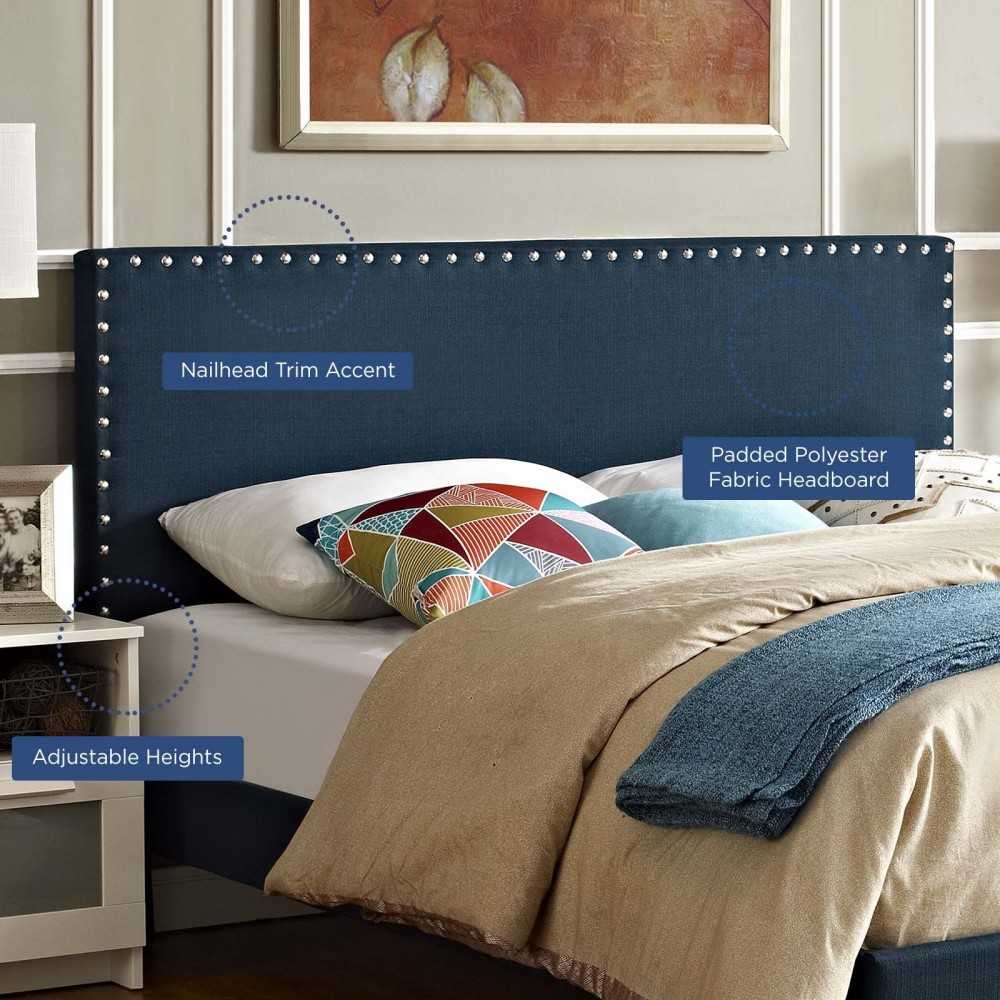 Phoebe Queen Upholstered Fabric Headboard, Azure