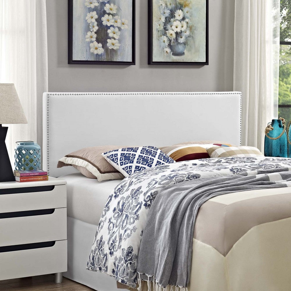 Phoebe Queen Upholstered Vinyl Headboard, White