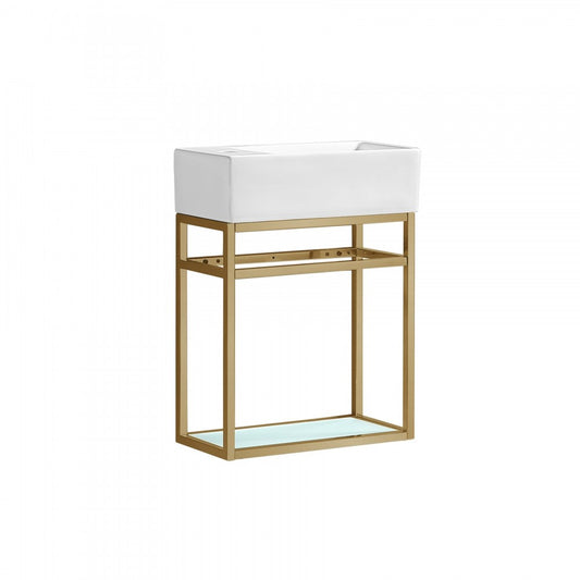 Pierre 19.5 Single, Open Shelf, Gold Metal Frame Bathroom Vanity