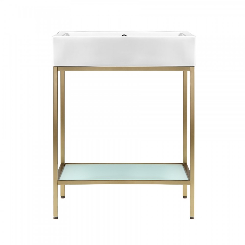 Pierre 24 Single, Freestanding, Open Shelf, Gold Metal Frame Bathroom Vanity