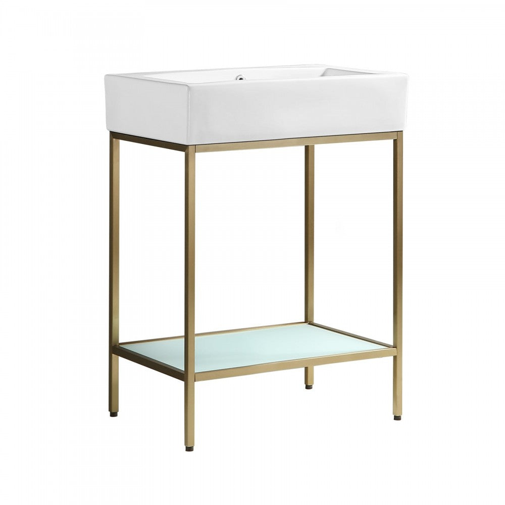 Pierre 24 Single, Freestanding, Open Shelf, Gold Metal Frame Bathroom Vanity