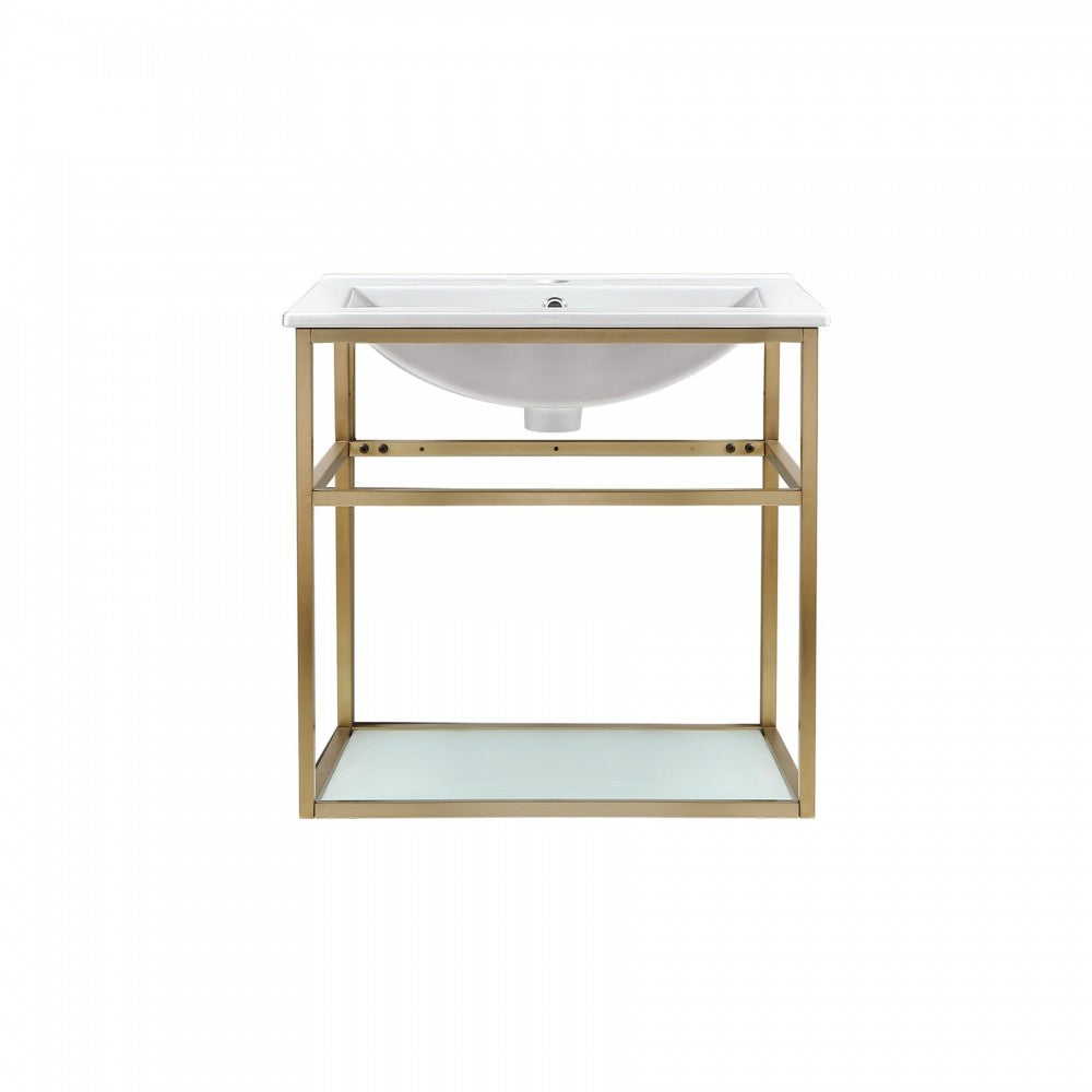 Pierre 24 Single, Open Shelf, Gold Metal Frame Bathroom Vanity