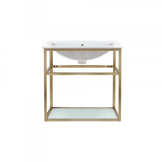 Pierre 24 Single, Open Shelf, Gold Metal Frame Bathroom Vanity