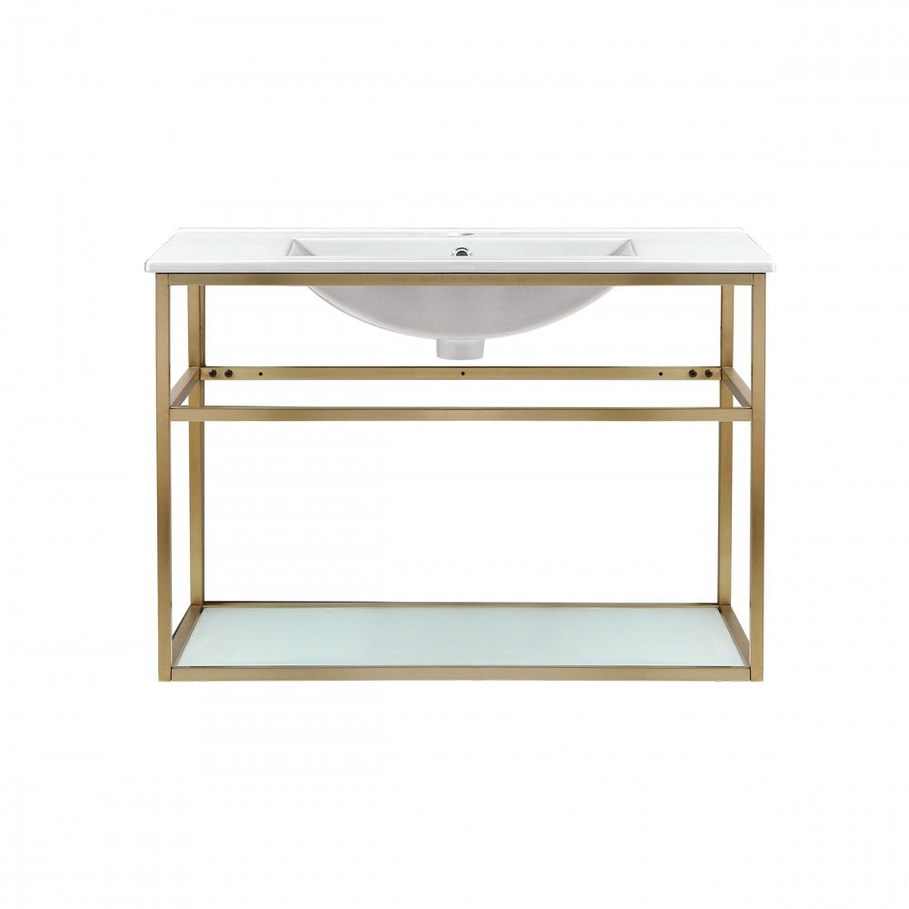 Pierre 30 Single, Open Shelf, Gold Metal Frame Bathroom Vanity