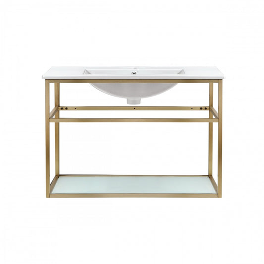 Pierre 30 Single, Open Shelf, Gold Metal Frame Bathroom Vanity