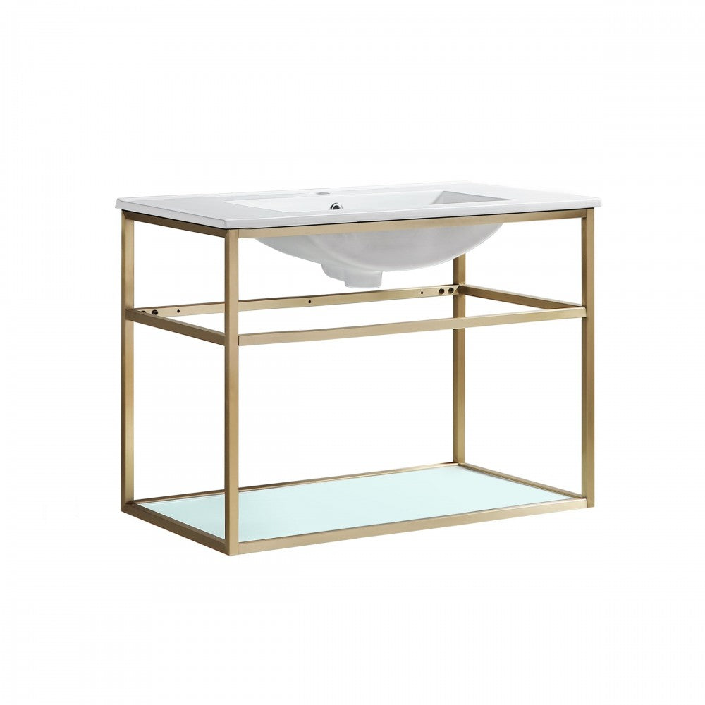 Pierre 30 Single, Open Shelf, Gold Metal Frame Bathroom Vanity