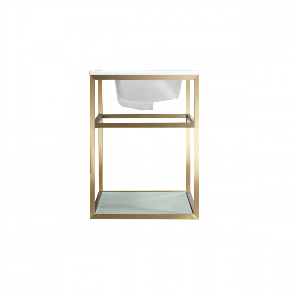 Pierre 30 Single, Open Shelf, Gold Metal Frame Bathroom Vanity