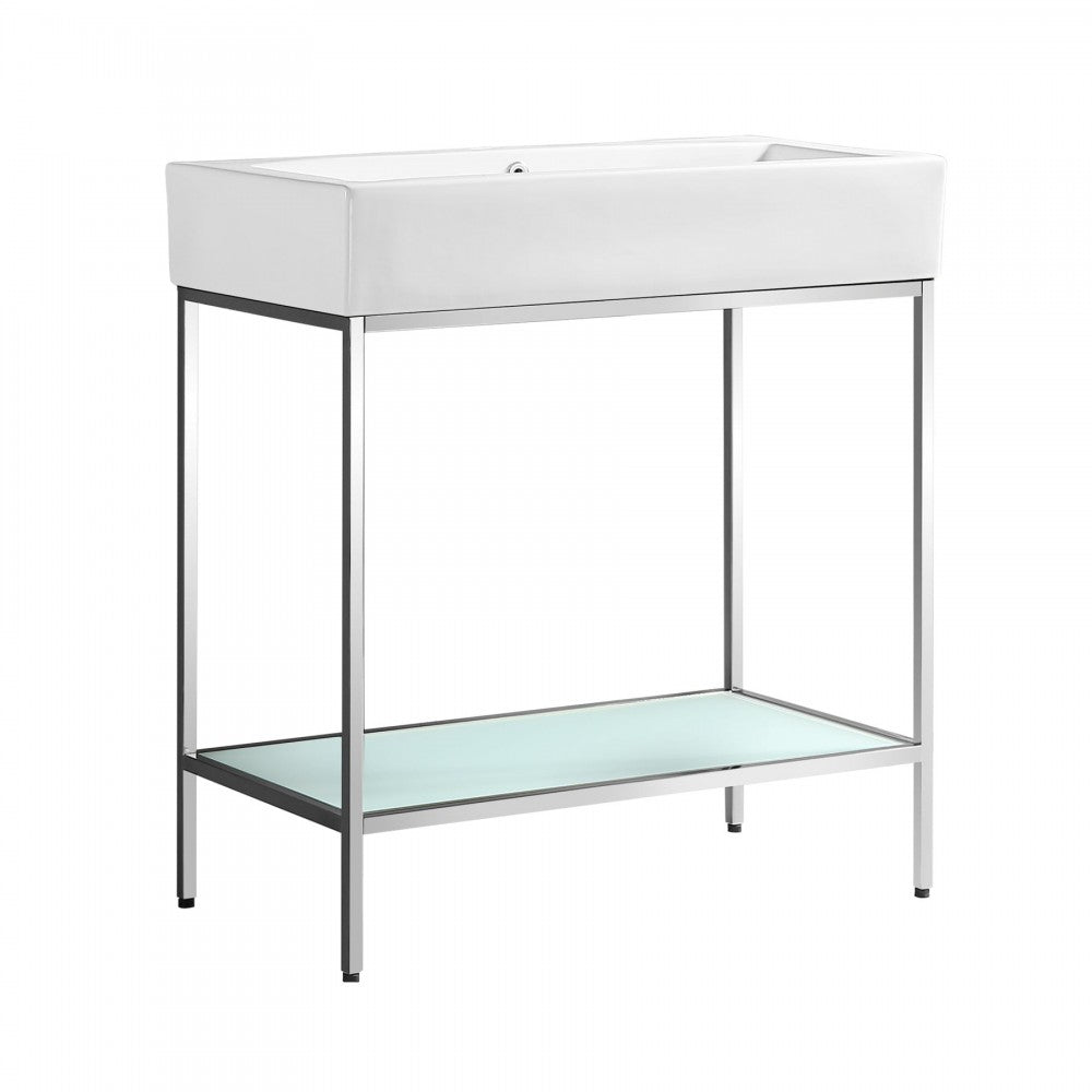 Pierre 32 Single, Freestanding, Open Shelf, Chrome Metal Frame Bathroom Vanity