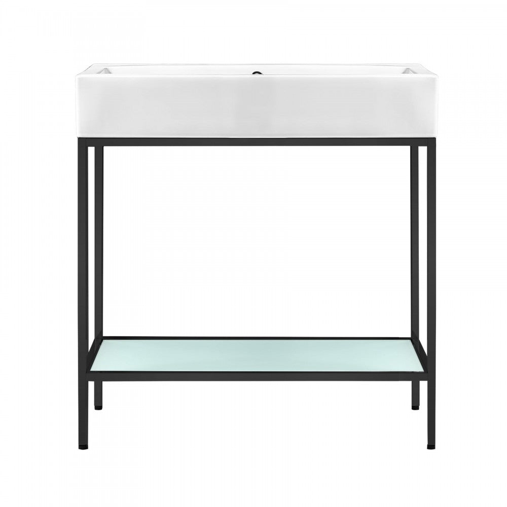 Pierre 32 Single, Freestanding, Open Shelf, Matte Black Metal Frame Vanity