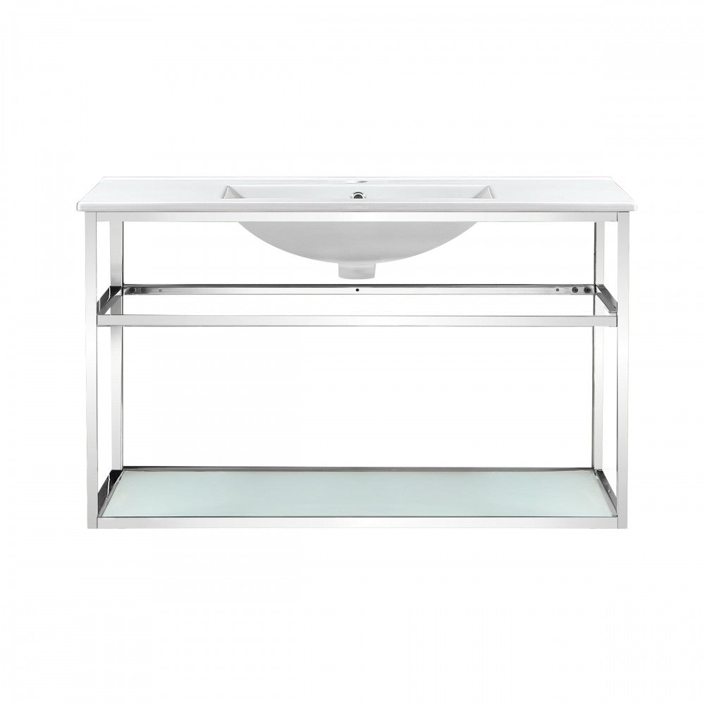 Pierre 36 Single, Open Shelf, Chrome Metal Frame Bathroom Vanity