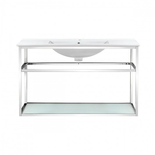 Pierre 36 Single, Open Shelf, Chrome Metal Frame Bathroom Vanity