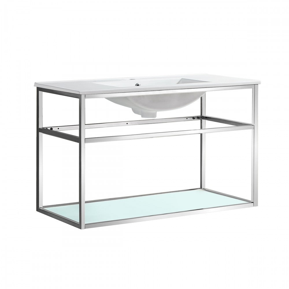 Pierre 36 Single, Open Shelf, Chrome Metal Frame Bathroom Vanity