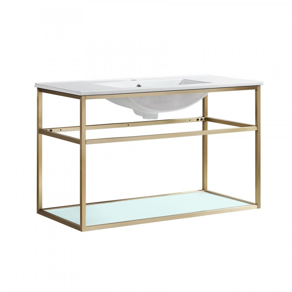 Pierre 36 Single, Open Shelf, Gold Metal Frame Bathroom Vanity