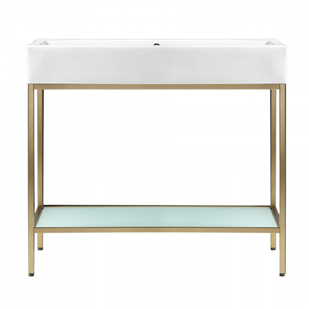 Pierre 40 Single, Freestanding, Open Shelf, Gold Metal Frame Bathroom Vanity